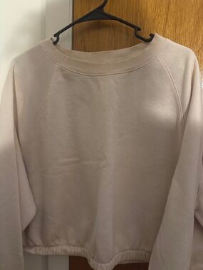 Cropped Crewneck Sweatshirt in Light Beige